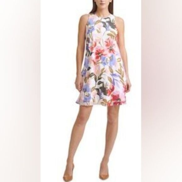 Calvin Klein sleevles Floral-Print Trapeze Dress size 4 - Picture 1 of 7
